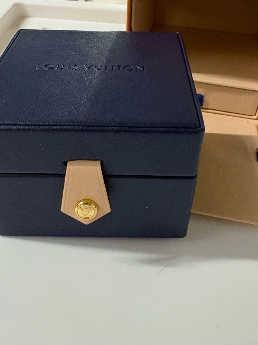 Louis Vuitton Jewelry Ring Box in Navy Blue leather with gift box